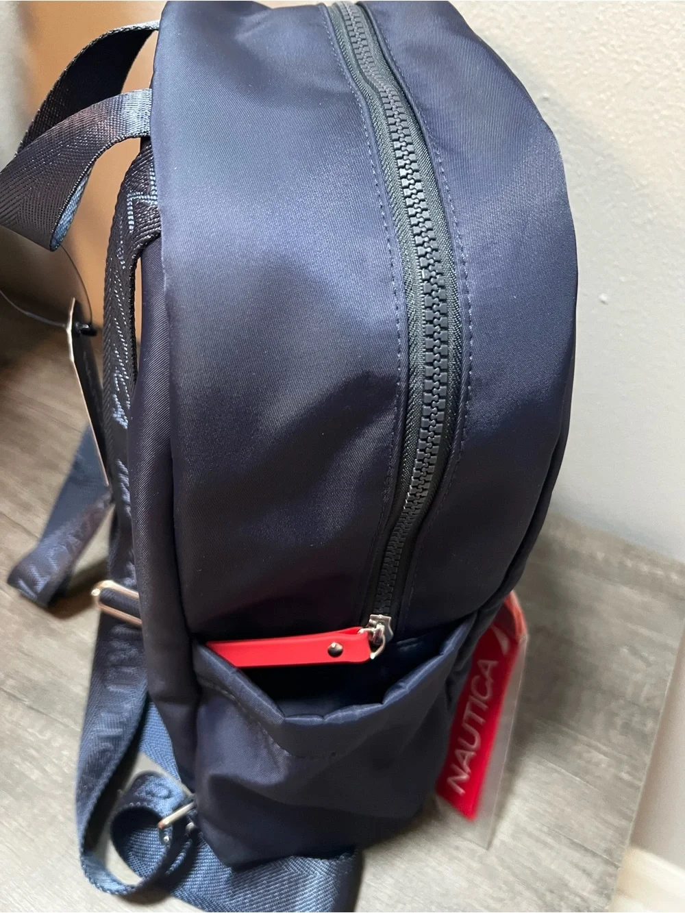 Nautica Navy Backpack with Red Logo Tag Accent